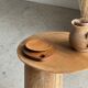 Small circular teak monoxyle cutting board with handle 22 x 13.