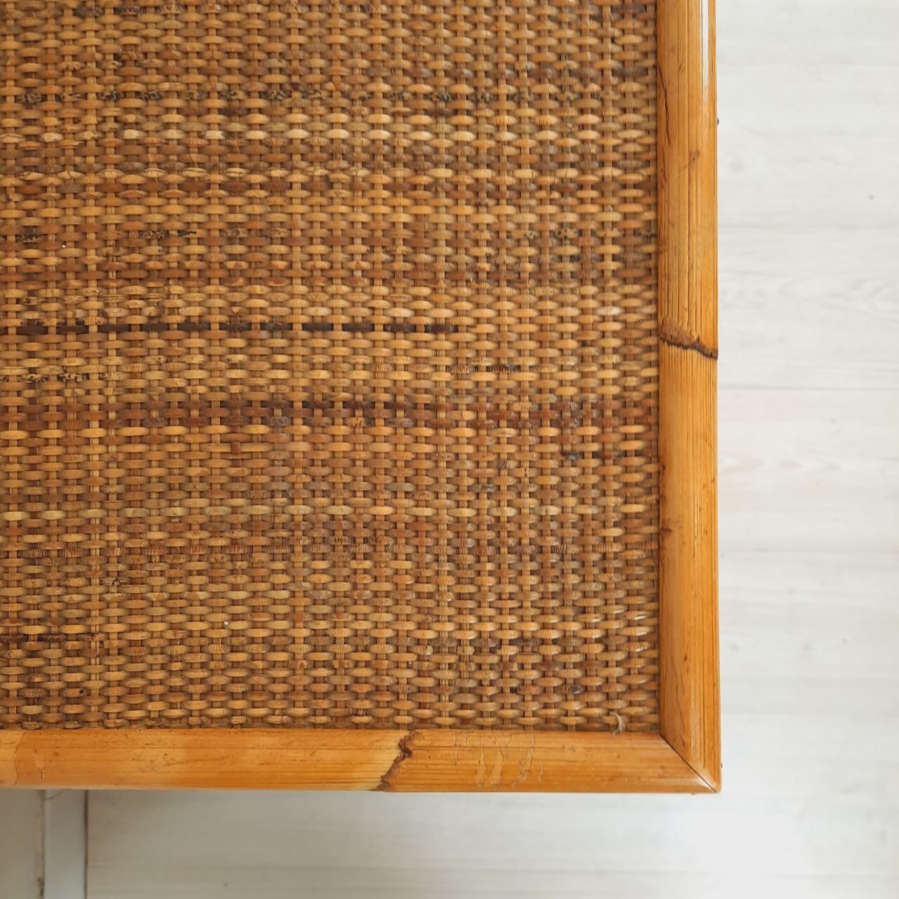 Chest of drawers, dresser, 1960s, Dal vera, bamboo and wicker, brass handles