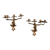 Antique wall sconces in gilded bronze, 20th century, in baroque style.