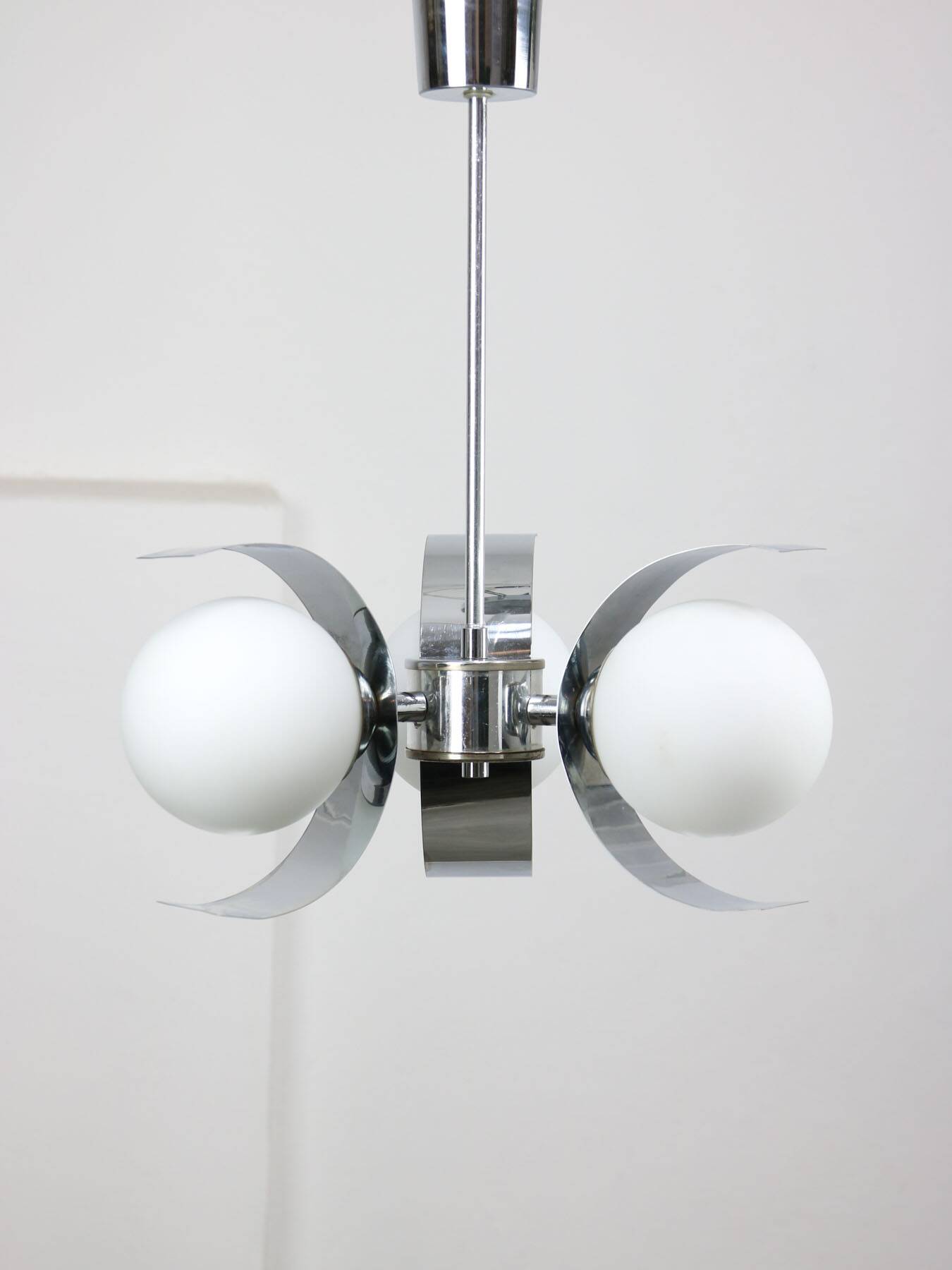 Vintage italian chrome and opaline chandelier, 70s