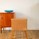 Scandinavian bedside table in teak veneer, with tapered legs and a drawer, 1960.