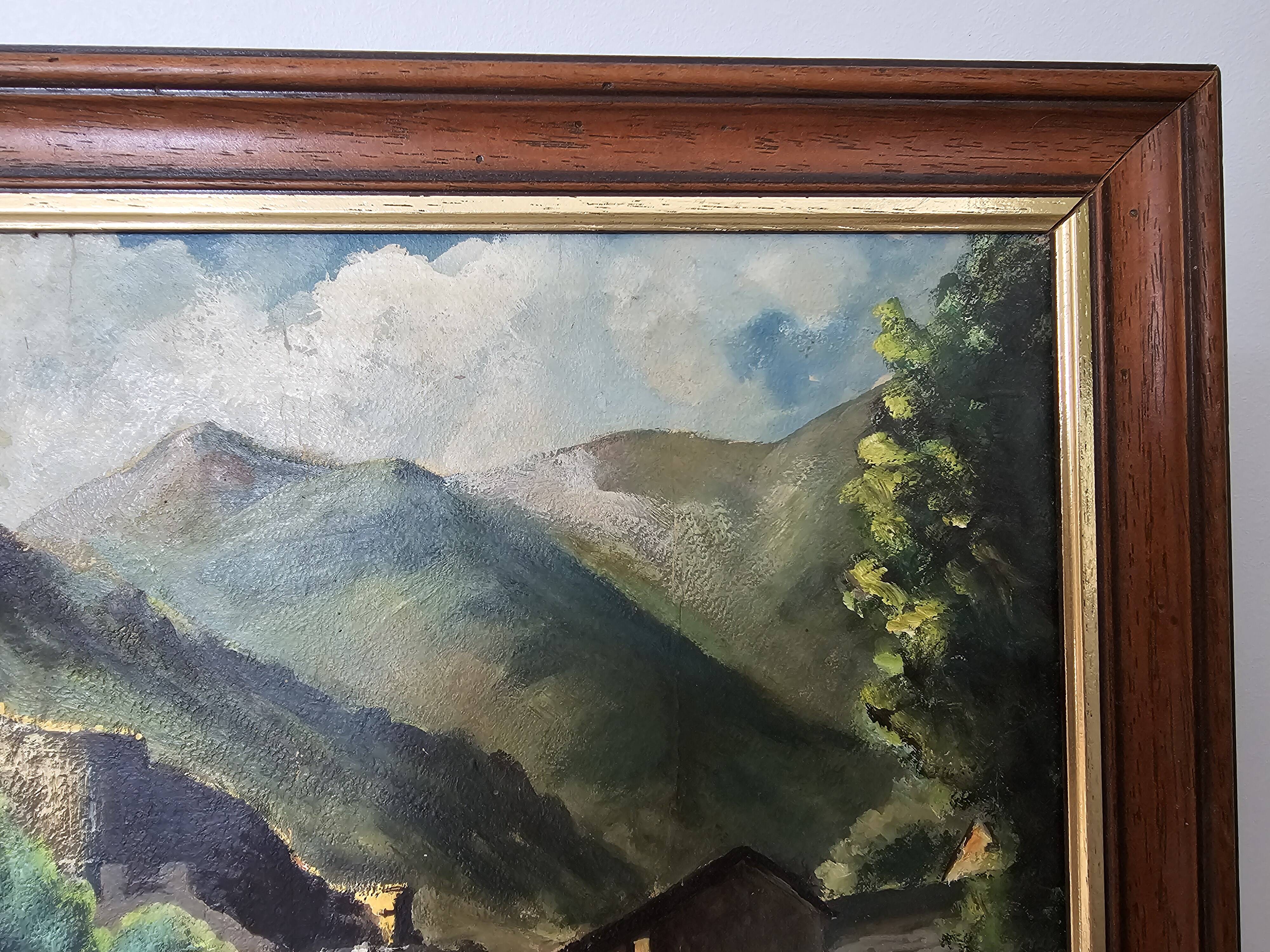 Painting - Oil on panel Mountain landscape river signed Gabriel Pinson