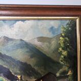 Painting - Oil on panel Mountain landscape river signed Gabriel Pinson