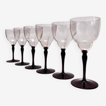 Ensemble postmoderne de six verres à vin en verre de Murano par Vittorio Zecchin, Italie