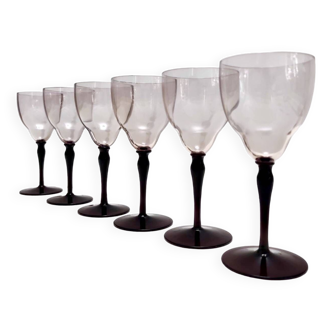 Ensemble postmoderne de six verres à vin en verre de Murano par Vittorio Zecchin, Italie