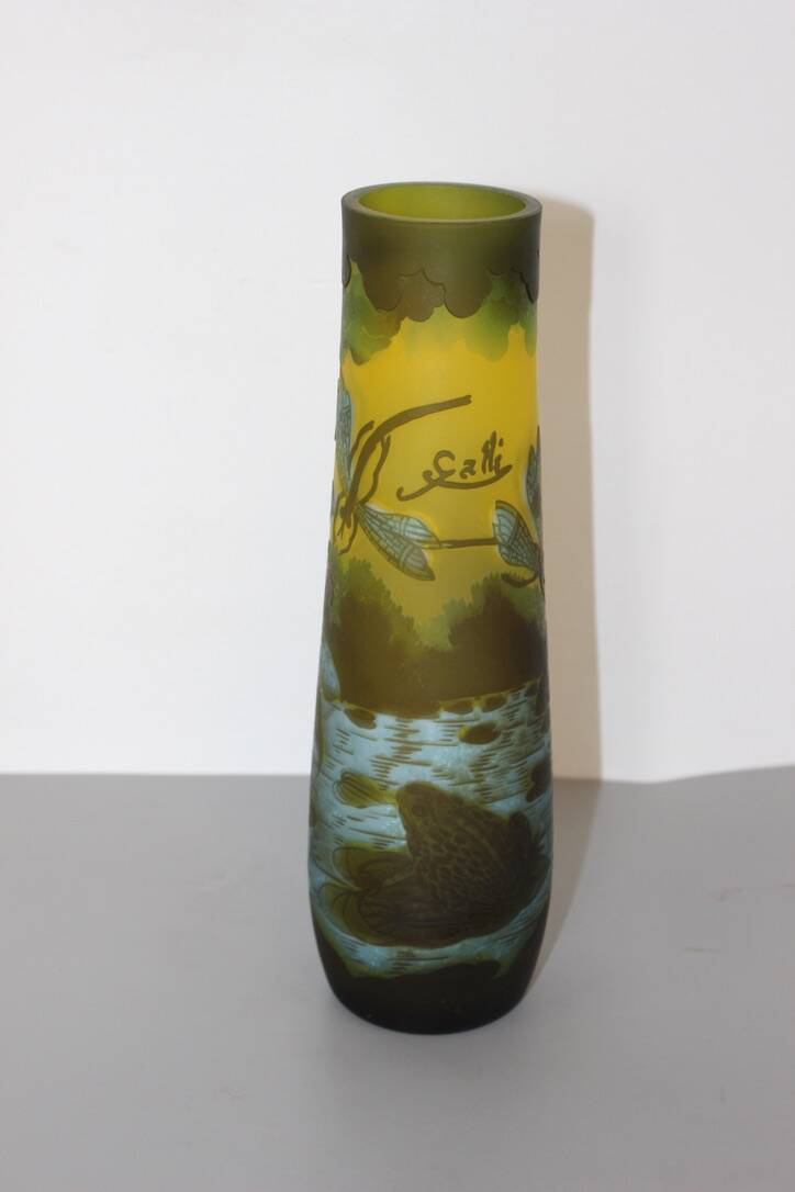 Vase Gallé Tip Au Libellule Et Grenouille Vers 1980