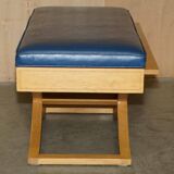 David Linley Hall bench in ostrich leather and satinwood with storage.