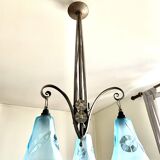Lustre de style Art déco en verre bleu