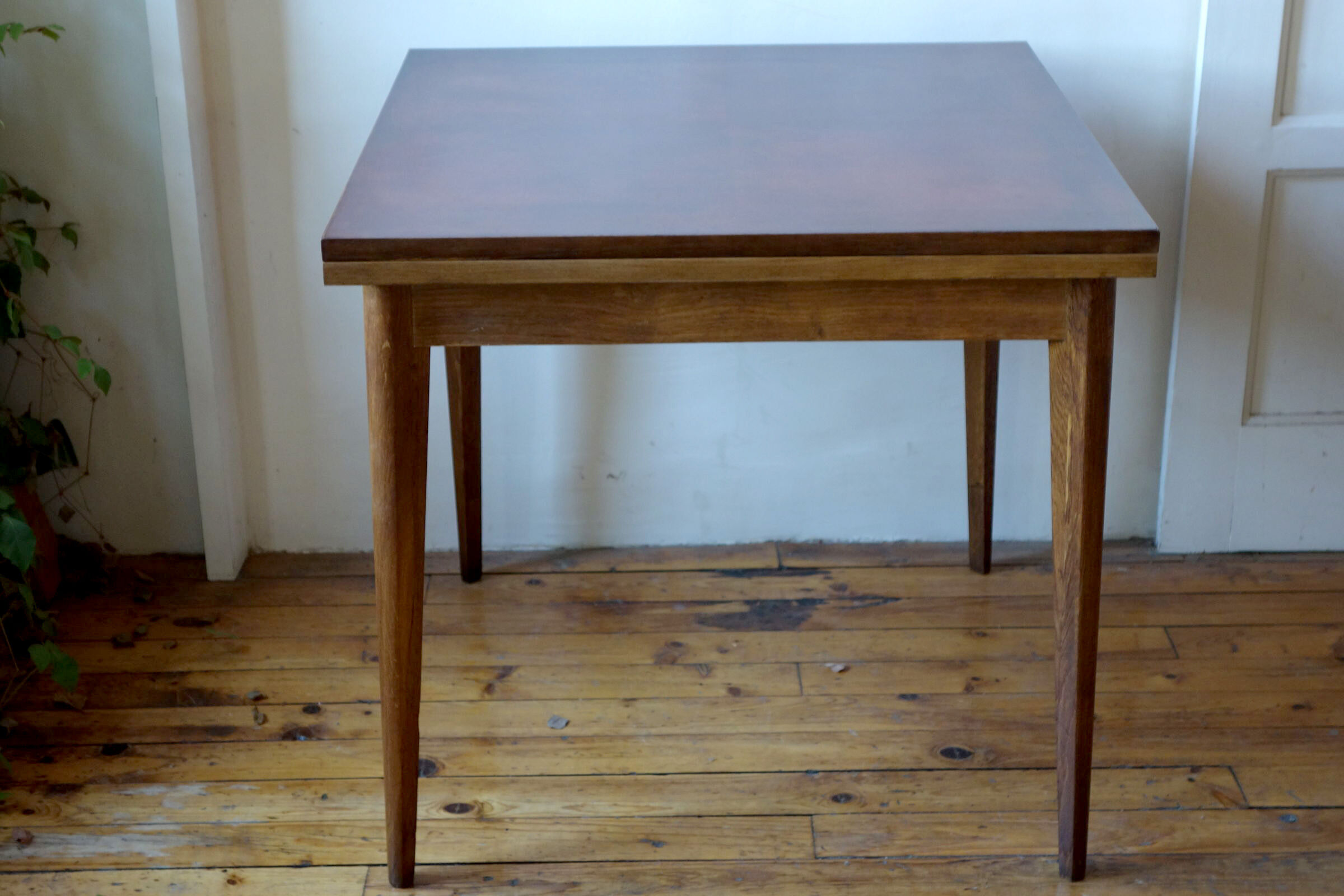 Wooden game table 1950 1960, fold-out tray (80x80x75)