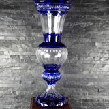 Cobalt blue carved crystal vase - Cristallerie de Lorraine