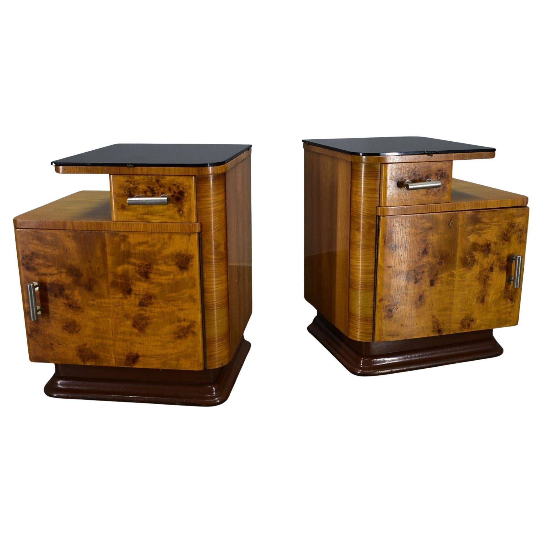 1942s set of bedside tables by Jindrich Halabala, Czechoslovakia