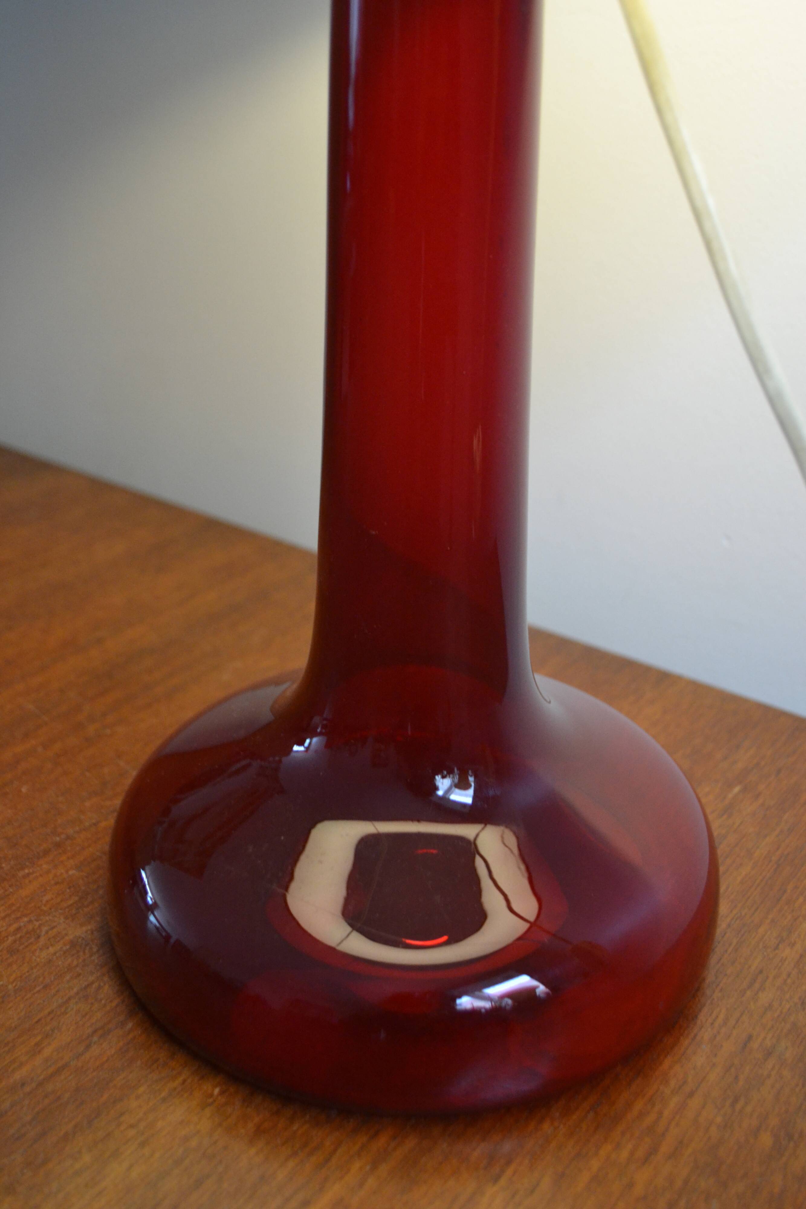 Scandinavian lamp base in red blown glass
