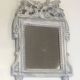 Louis XVI Style Mirror in Carved Wood with Grey Patina and Dove Pediment