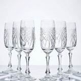 Set de 6 flûtes à champagne en cristal de Lorraine taillé main