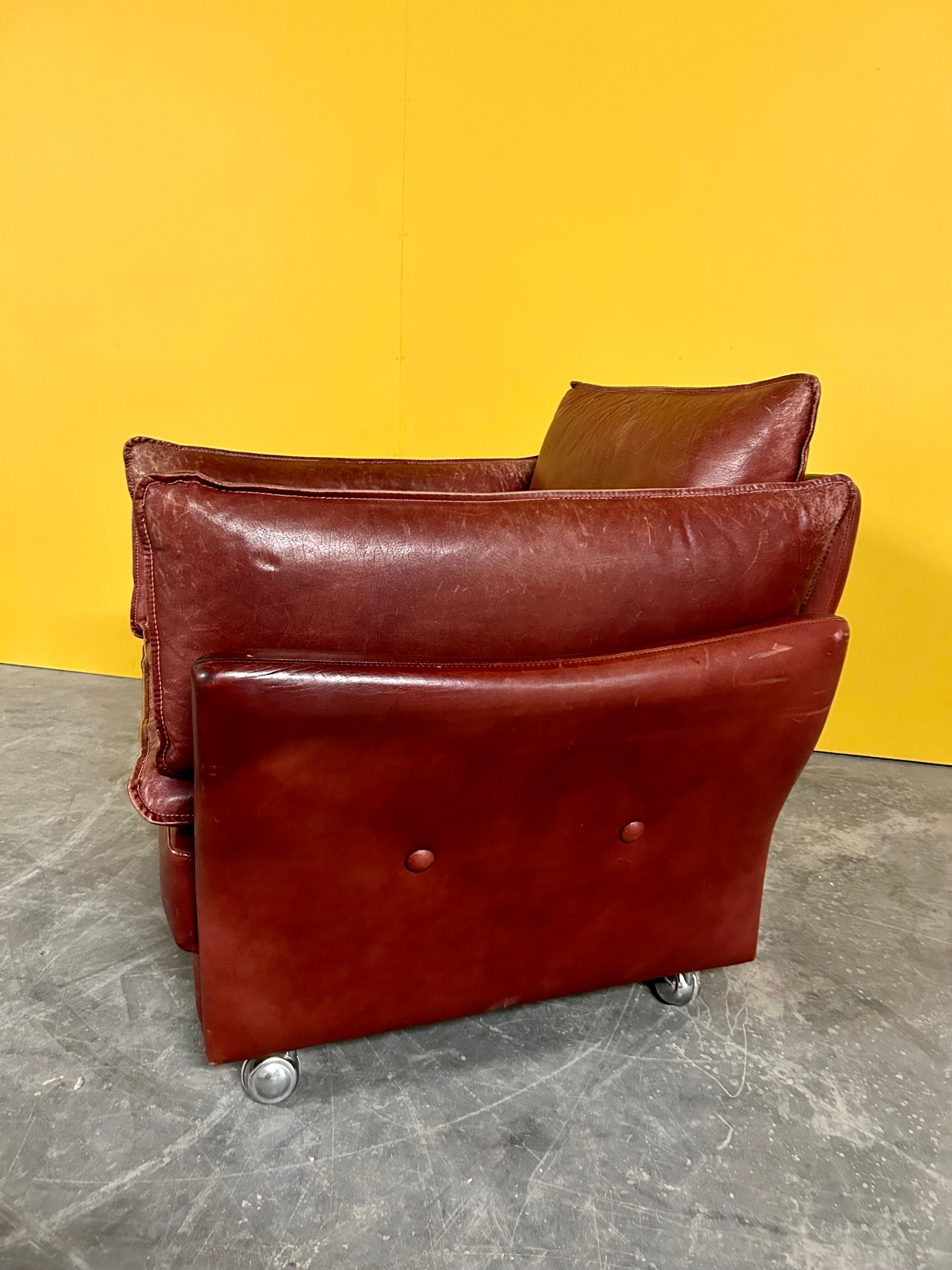 Danish red leather armchair by Svend Skipper 1970s