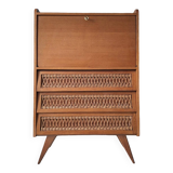 Commode vintage en rotin, secrétaire, meuble bar