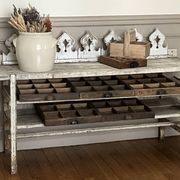 Old workbench, a piece of wooden and metal furniture.