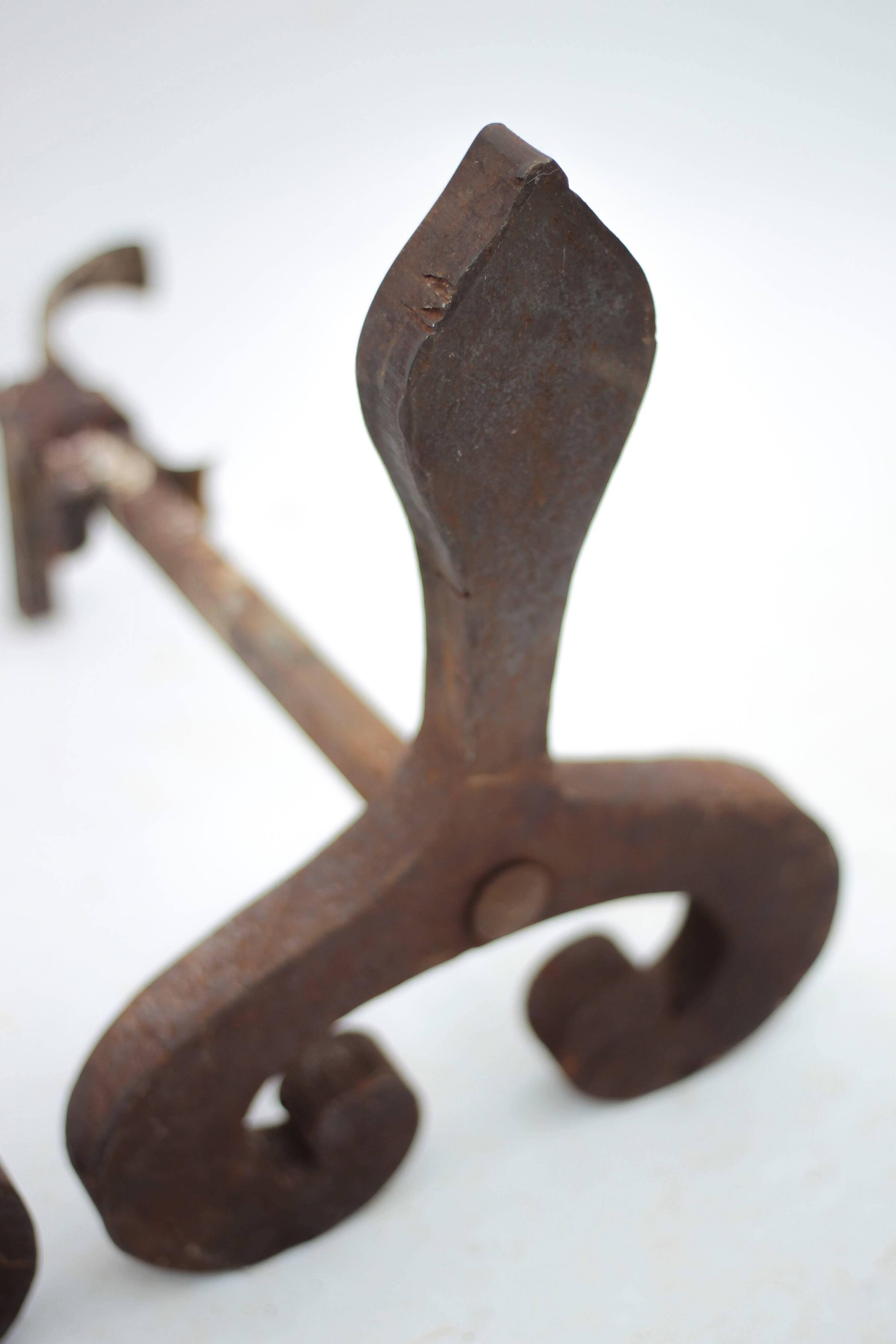 Vintage chenets, pair of brutalist chenets, fireplace accessory.