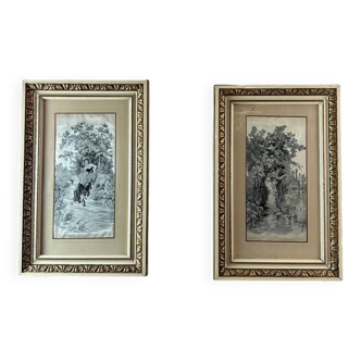 Pair of silk paintings