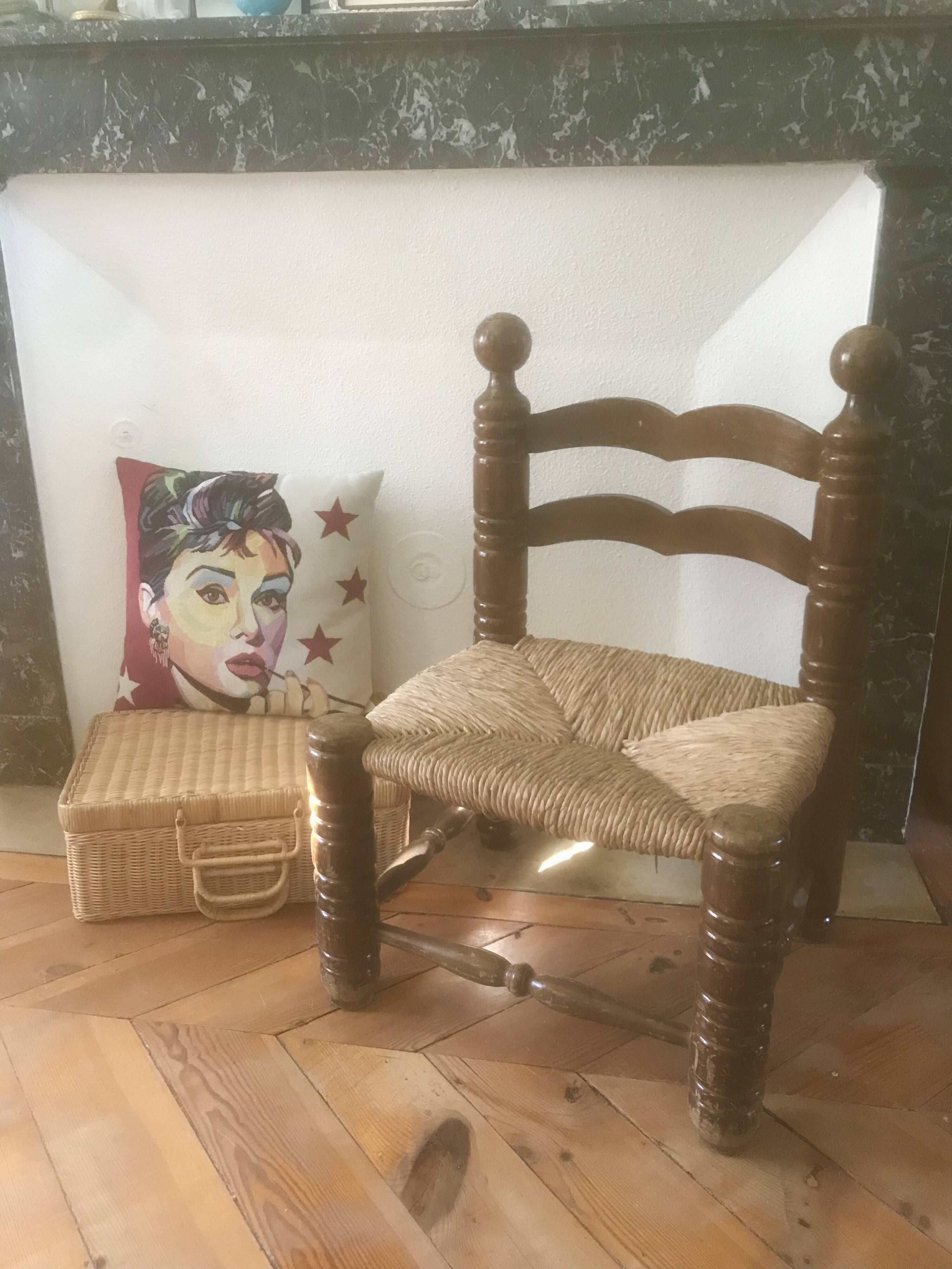 Chaise bois paillée style Charles Dudouyt 1940