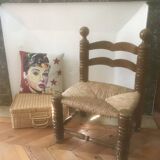 Straw wood chair Charles Dudouyt style 1940