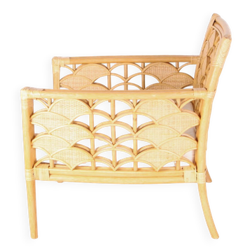 Paire de fauteuils en rotin à motifs d'éventails