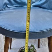 2 Scandinavian chairs with compass legs in faux fur and blue satin covers, 1970.