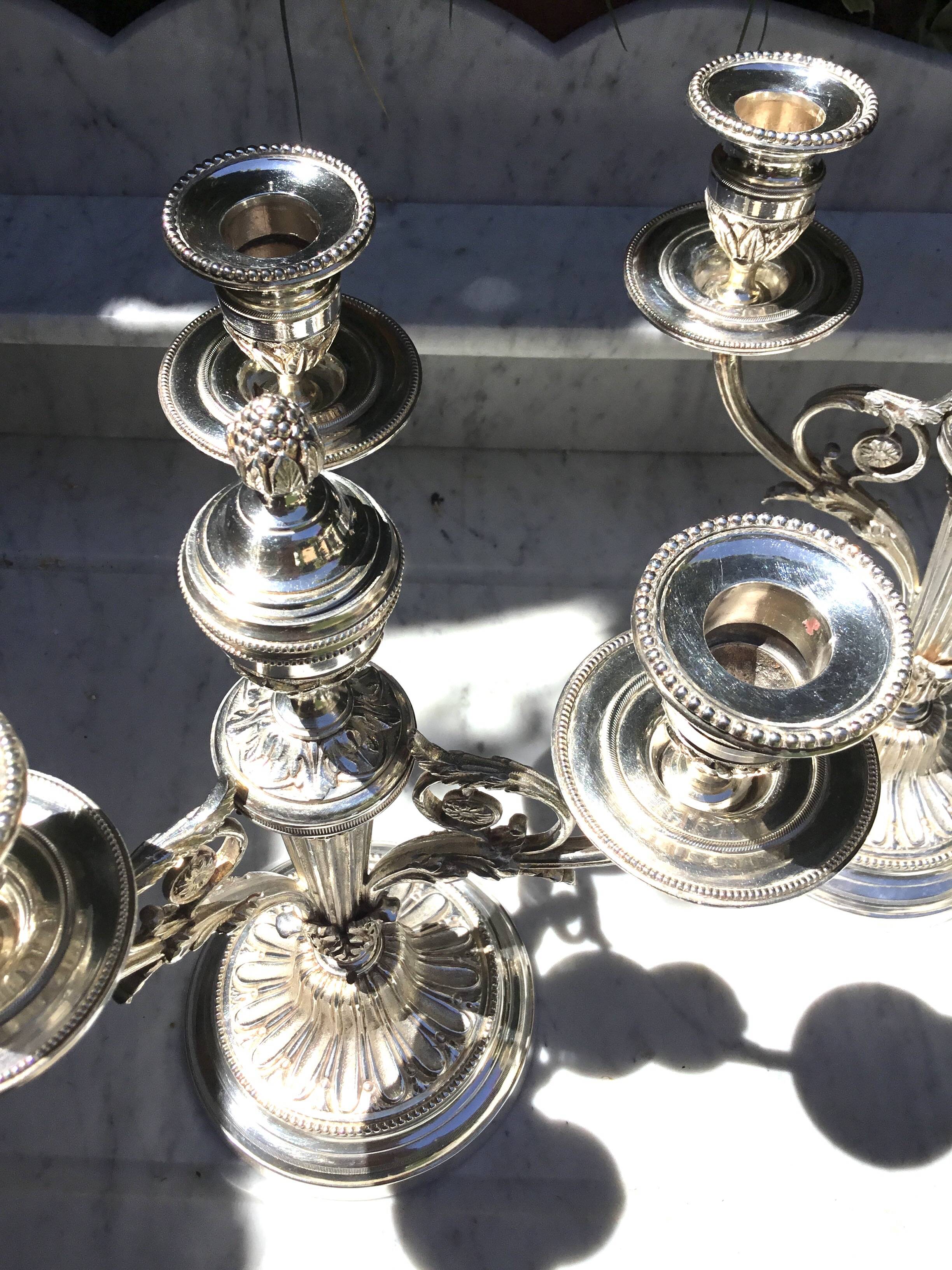 Pair of silver-plated candelabra in Louis XVI style