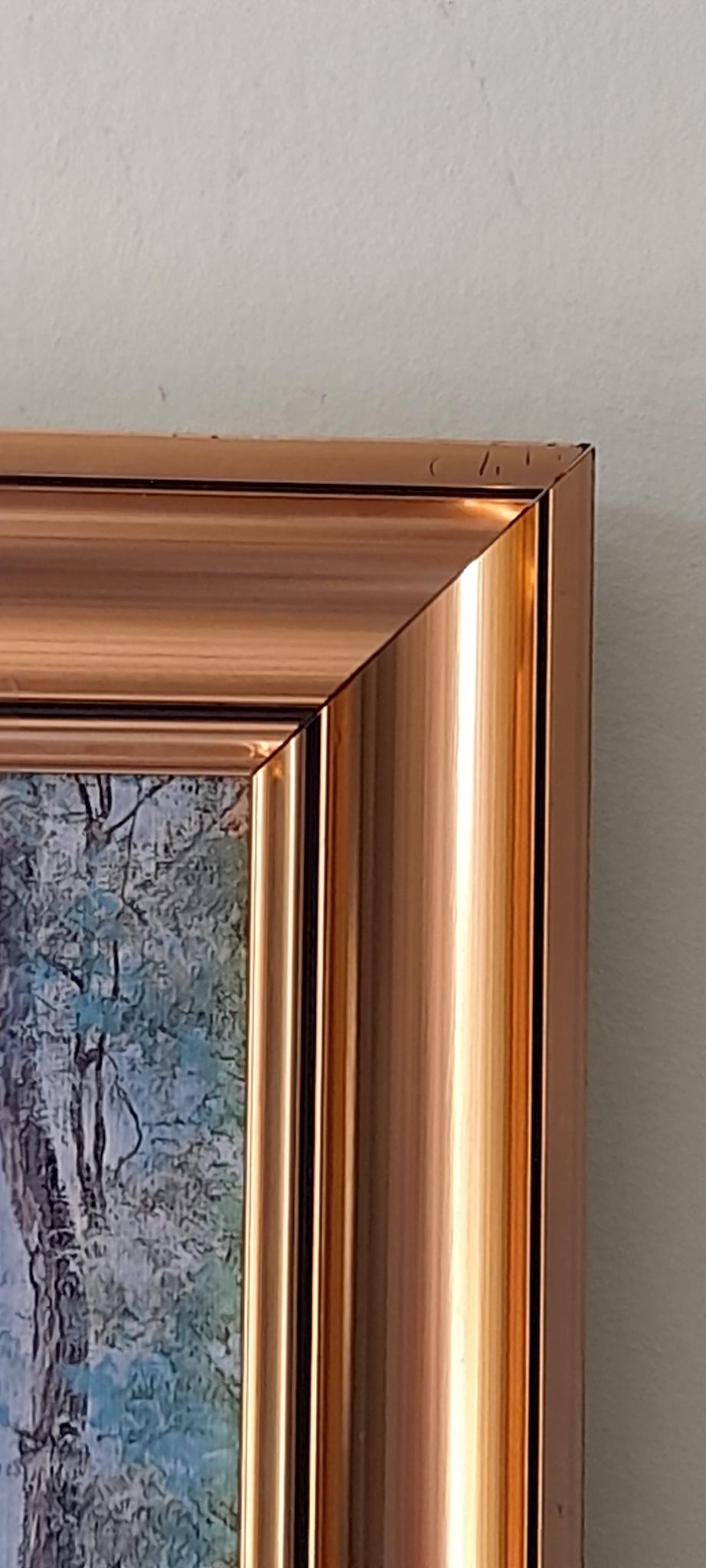 Painting landscape tree and river, golden frame, signature to identify