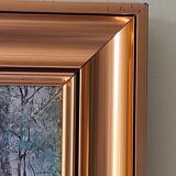 Painting landscape tree and river, golden frame, signature to identify