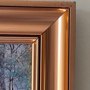 Painting landscape tree and river, golden frame, signature to identify