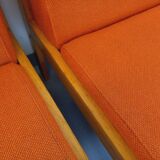 Set of 2 vintage Baumann armchairs in orange fabric and wood from the 80s