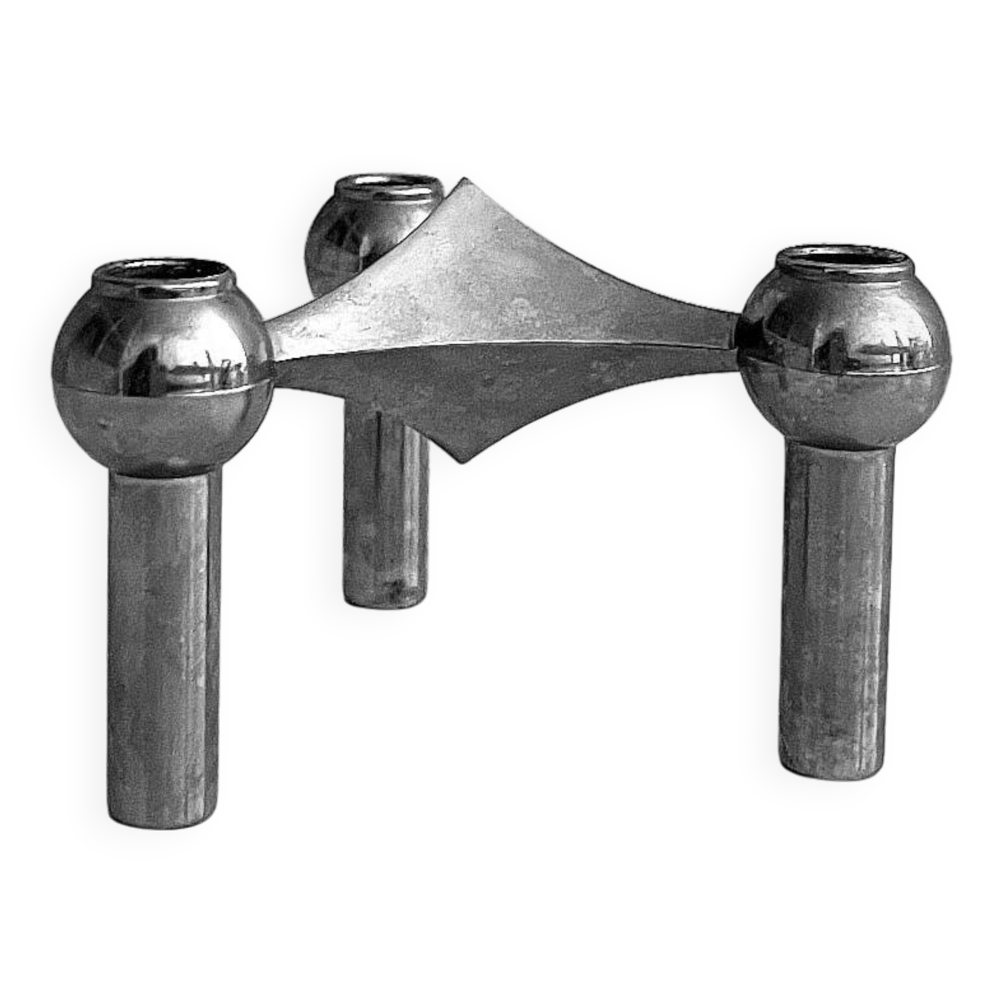 Stoff Nagel designer candle holder in genuine chrome-plated metal, Denmark 1960s