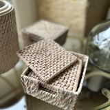 Rattan ice bucket with pliers and coasters
