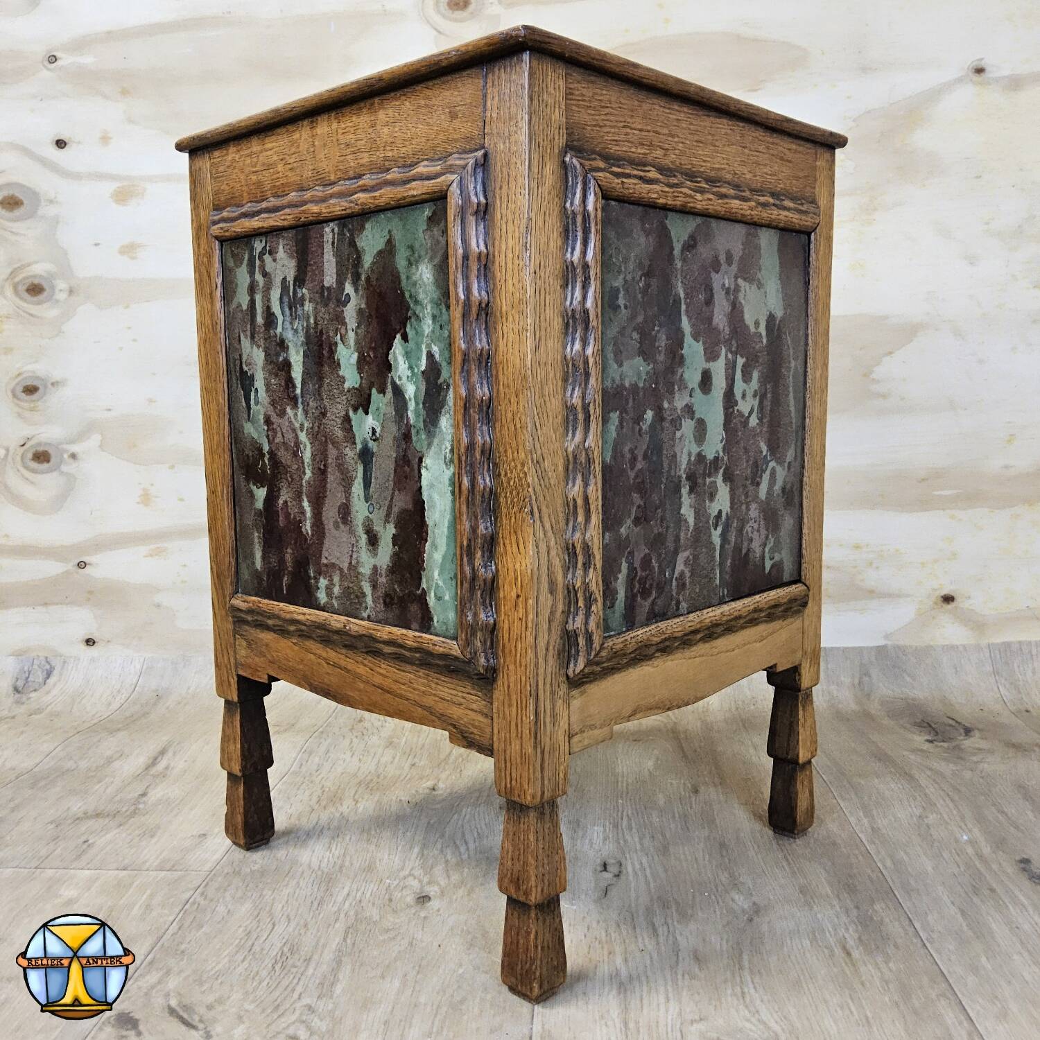 Antique Art Deco (Haagse School) planter with tiles / wood  (Holland)