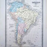 South America, antique map, printed in 1852. Authentic.