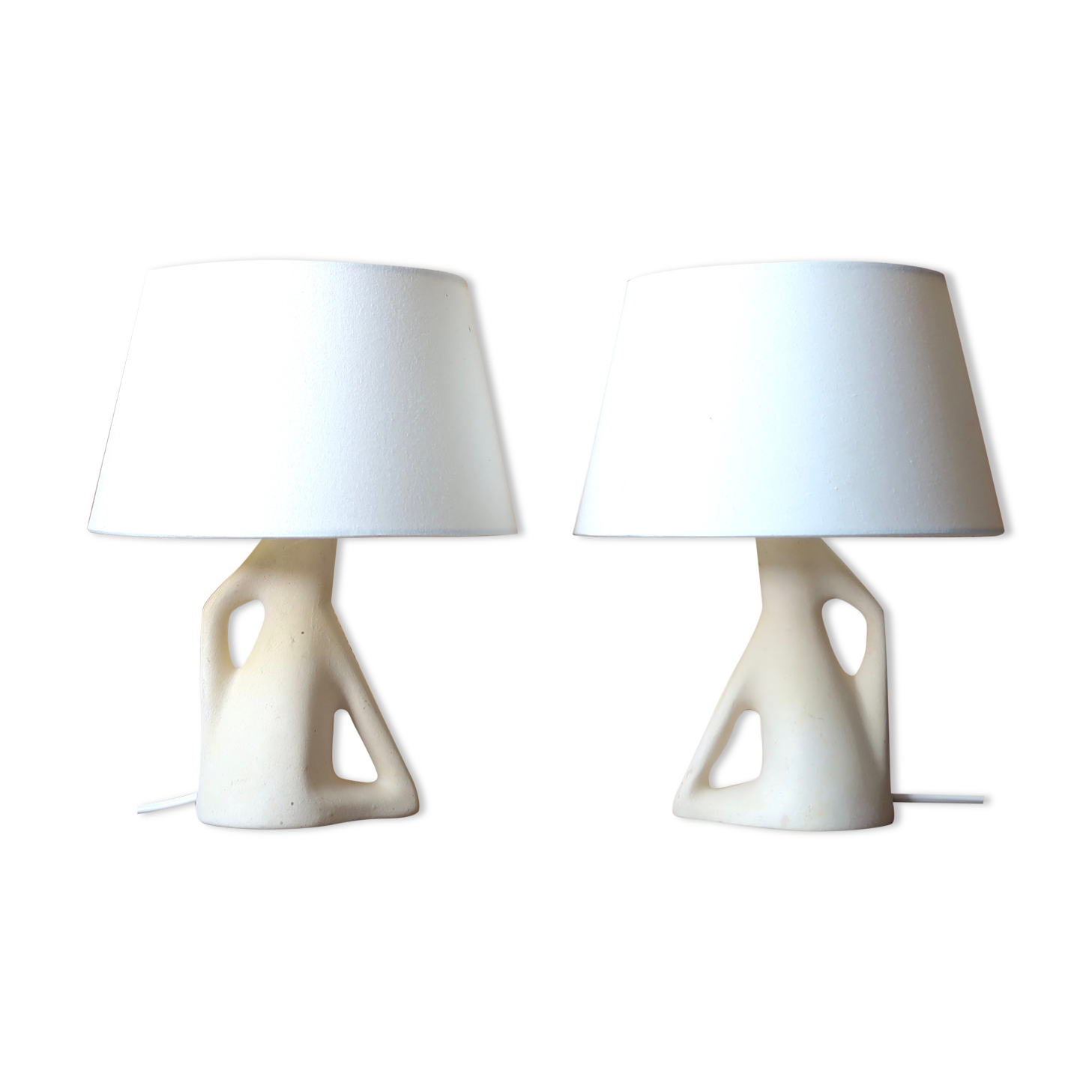 Pair of white ceramic lamps, 50s