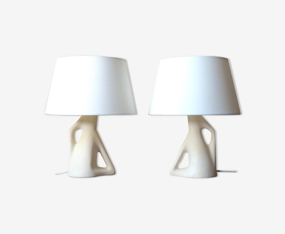 Paire de lampes blanches en céramique, années 50