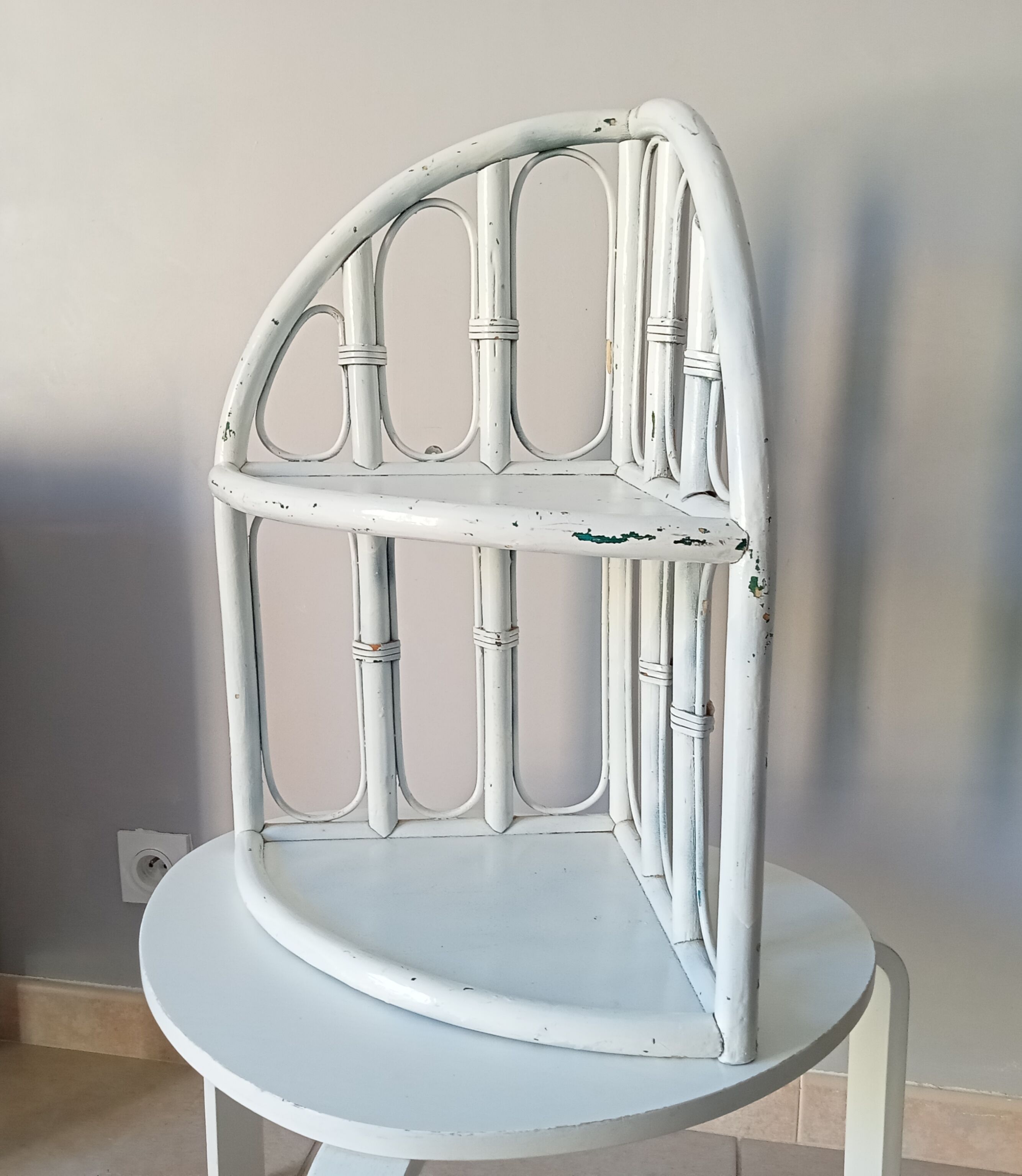 Vintage rattan wall corner shelf