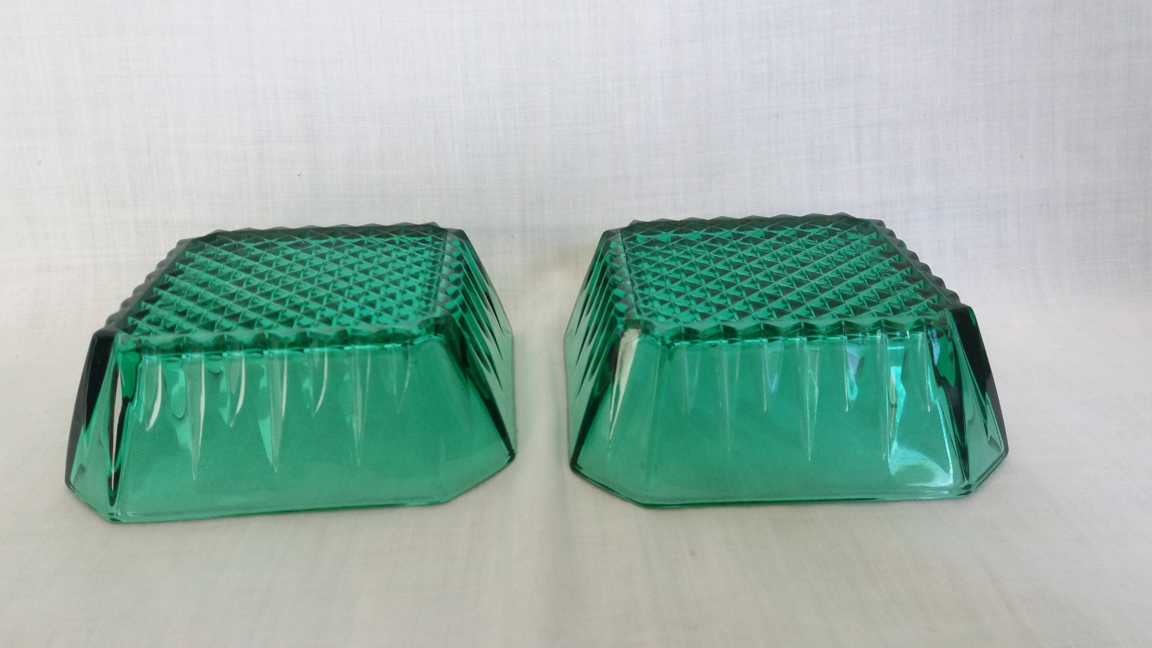 Emerald green glass ramekins Arcoroc, crystal glassware from Arques.