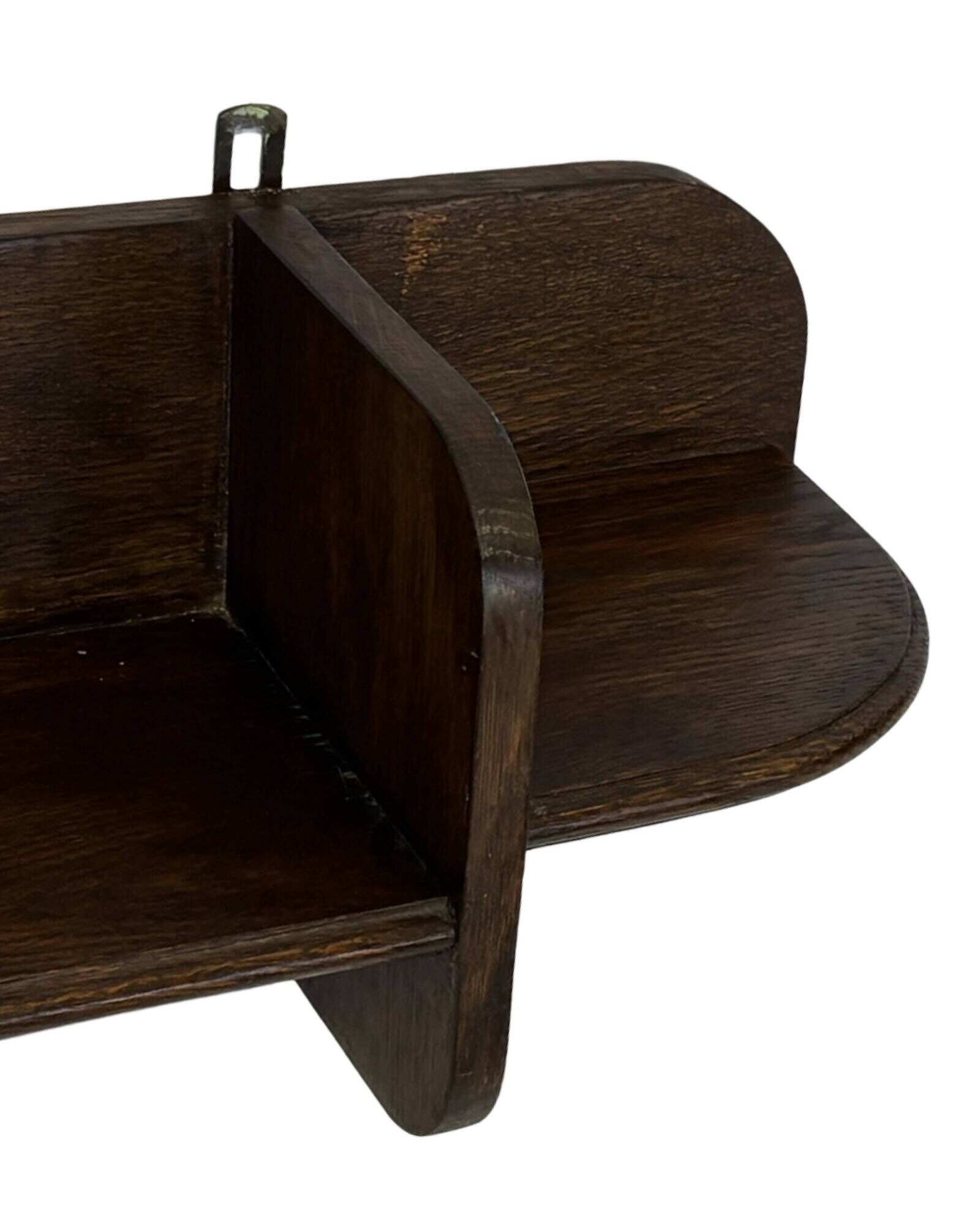 Vintage wooden wall shelve rack bookshelf in dark oak wood minimalist