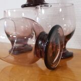 4 water glasses on foot pink purple vintage art deco