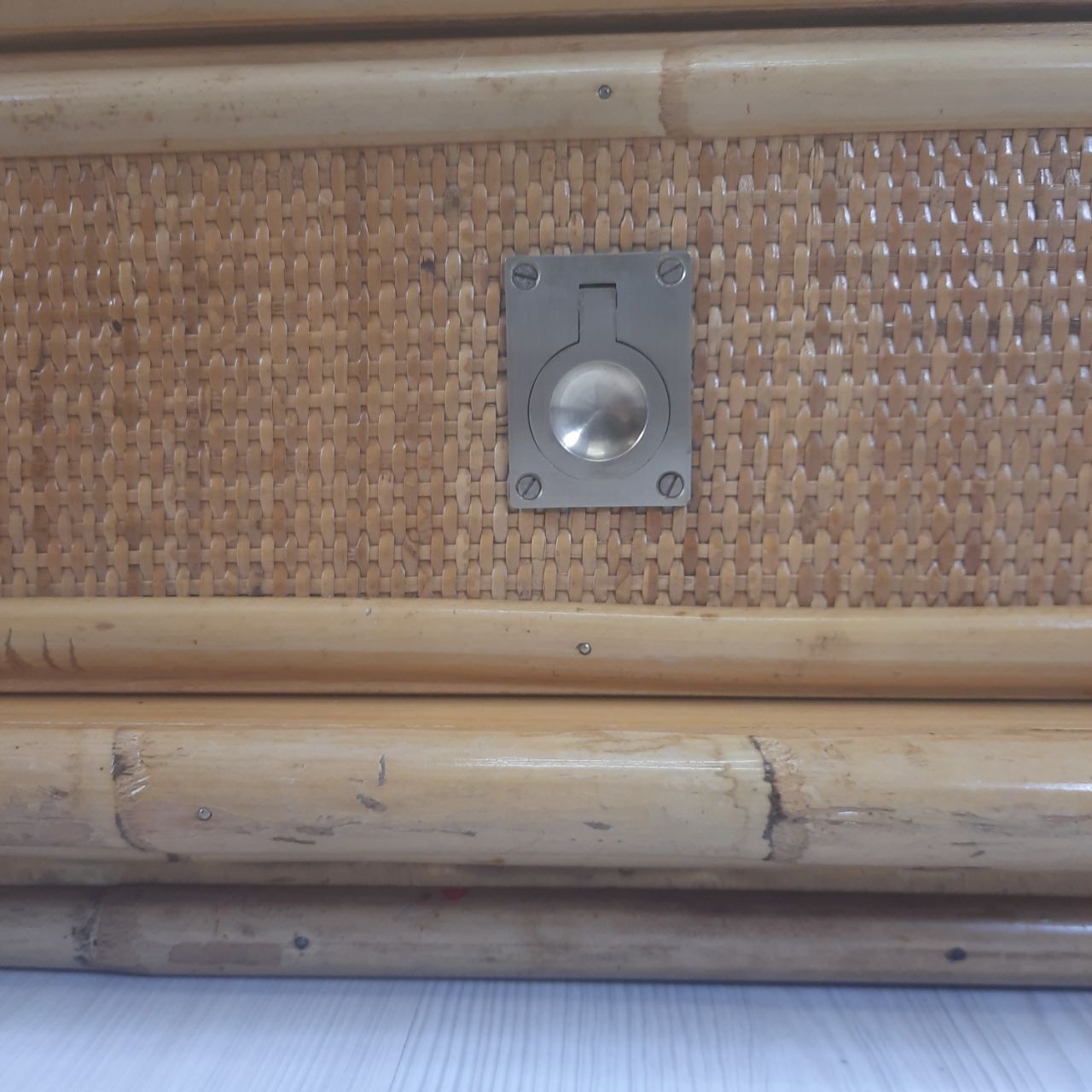 Pair of bedside tables of the 60s, Dal Vera, bamboo and wicker