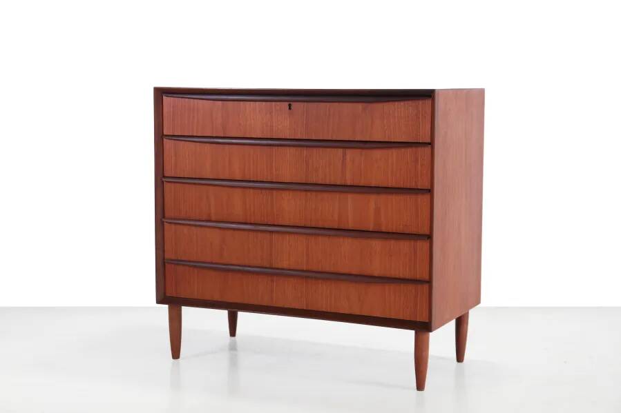 Vintage Danish design wide chest of drawers in teak