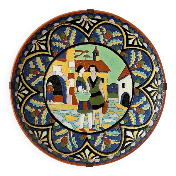 Grand plat terre cuite émaillé