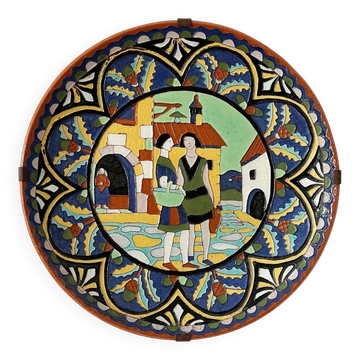 Grand plat terre cuite émaillé