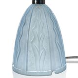 1930s French Art Deco Seaweed-Pattern Blue Glass Table Lamp