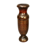 Vase en bois tourné incrustation laiton oriental