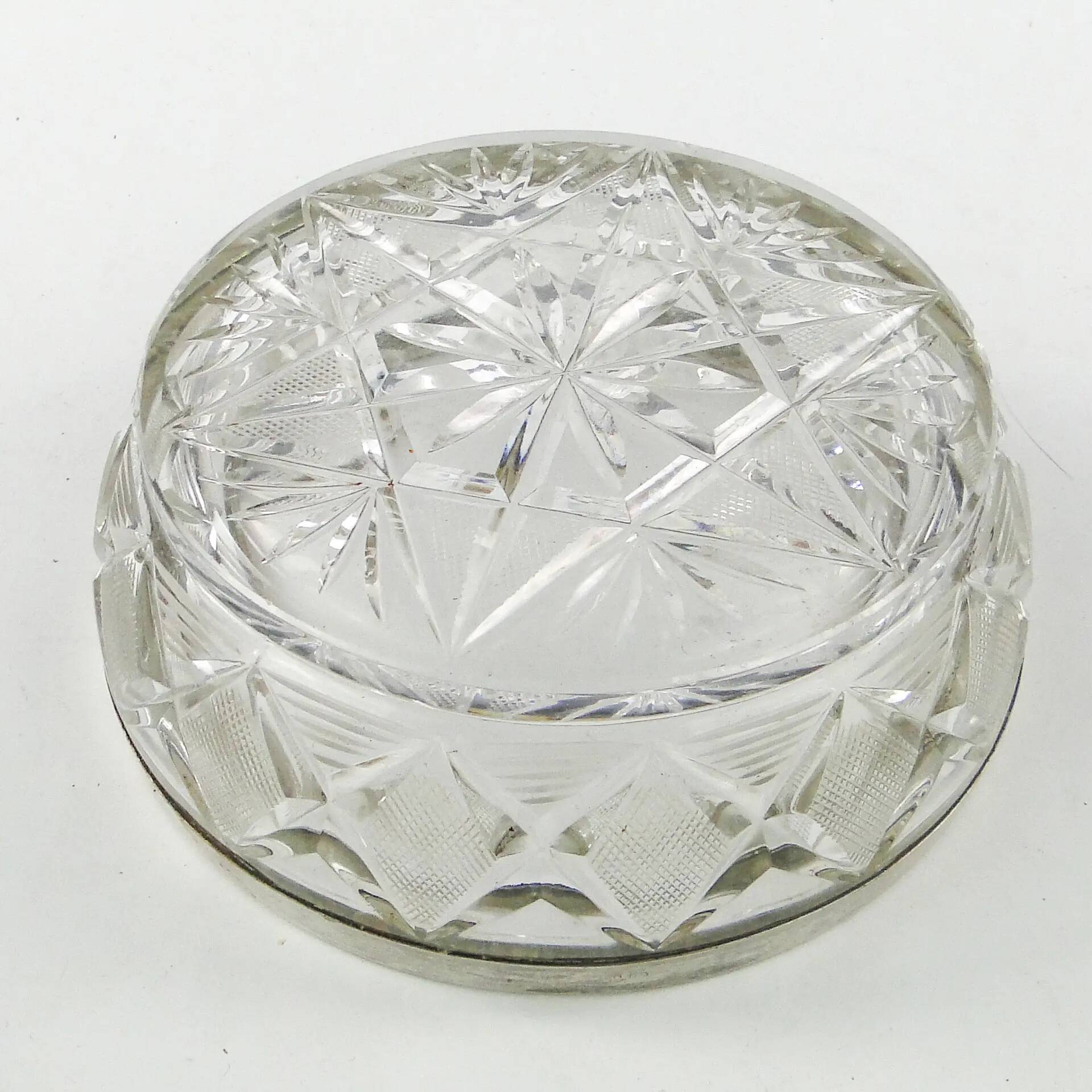 Decorative mid-century modern fruit bowl, crystal, silver-plated brass, Poland, 1970s