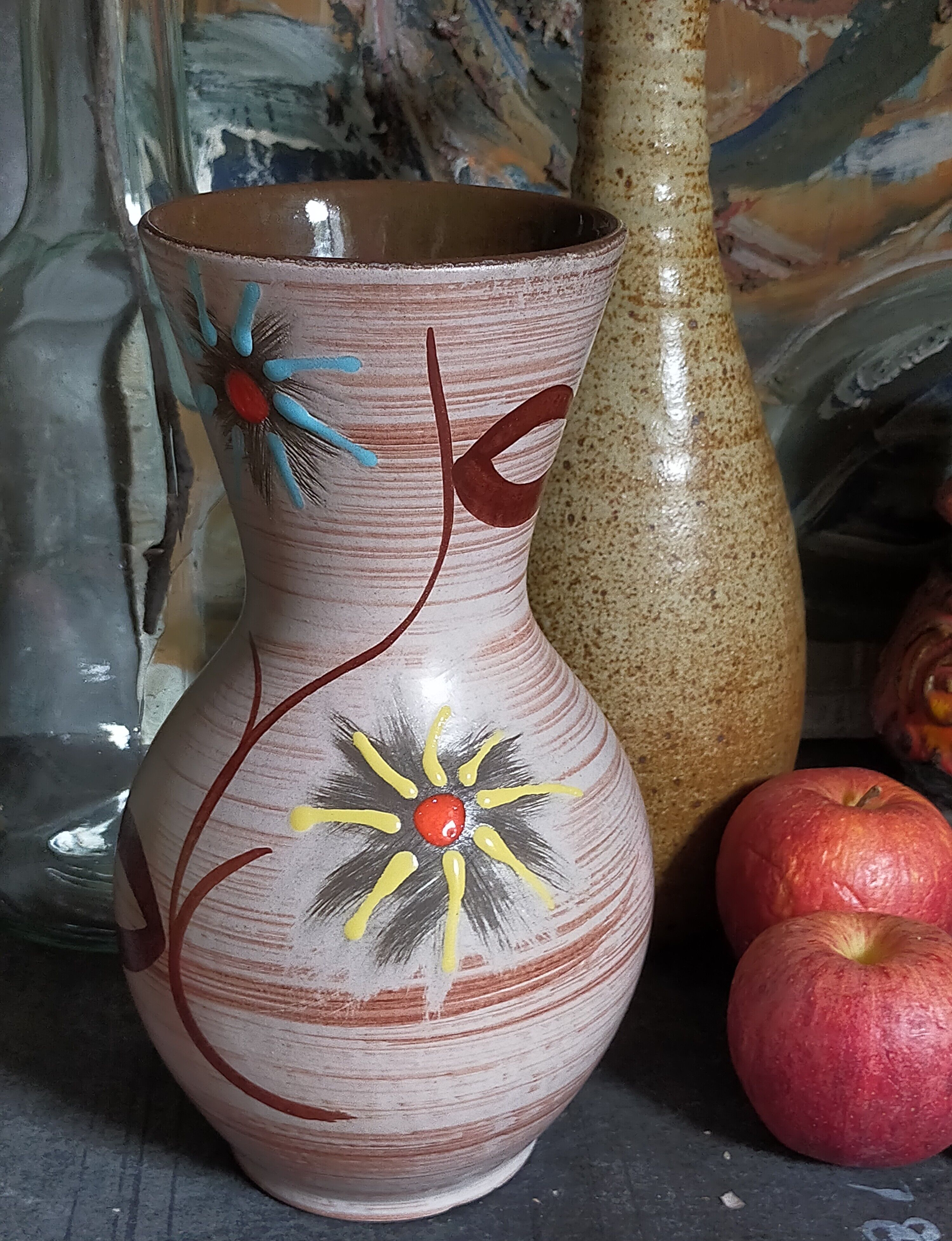German ceramic vase west-germany with two flowers model n°1256